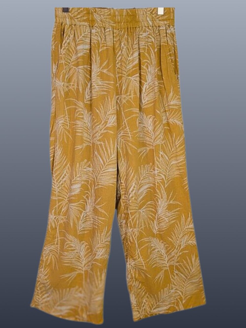 Panama Jack Linen Blend Tropical Palm Print Cropped Wide Leg Pants Coastal M